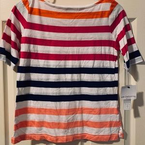 Liz Claiborne Petites  Ladies T-short Intense coral multi color Size PS NWT
